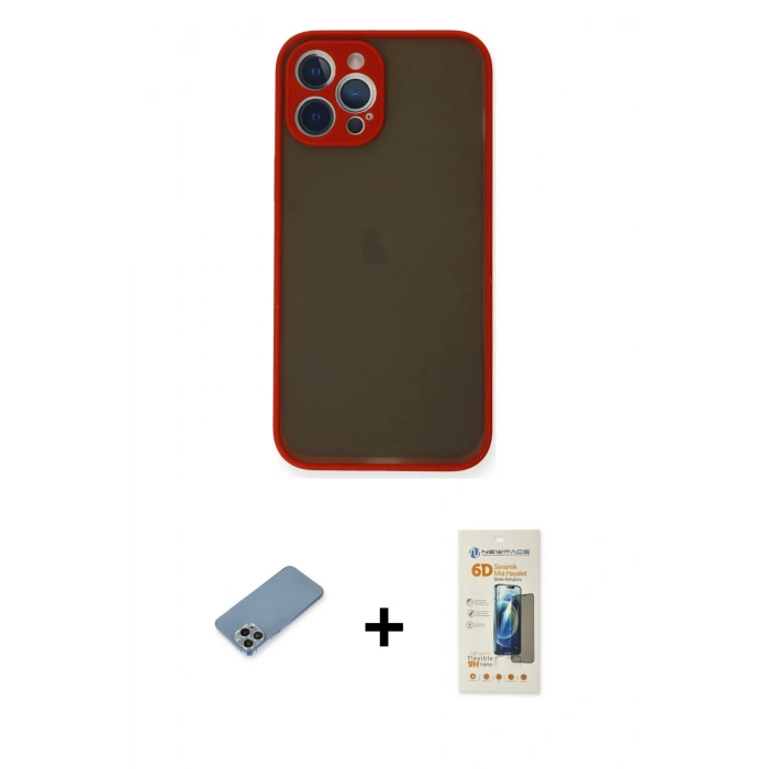 MARSİLYAN™- iPhone 12 Pro Max Kılıf Ahenk Çizgi Serisi - Siyah 6D Mat Seramik Hayalet Nano Ekran Koruyucu + Shine Kamera Lens Koruma Cam - GI