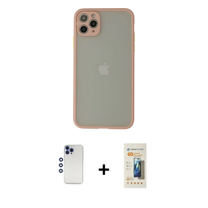 MARSİLYAN™- iPhone 12 Pro Max Kılıf Ahenk Çizgi Serisi - Siyah 6D Mat Seramik Hayalet Nano Ekran Koruyucu + Shine Kamera Lens - LT
