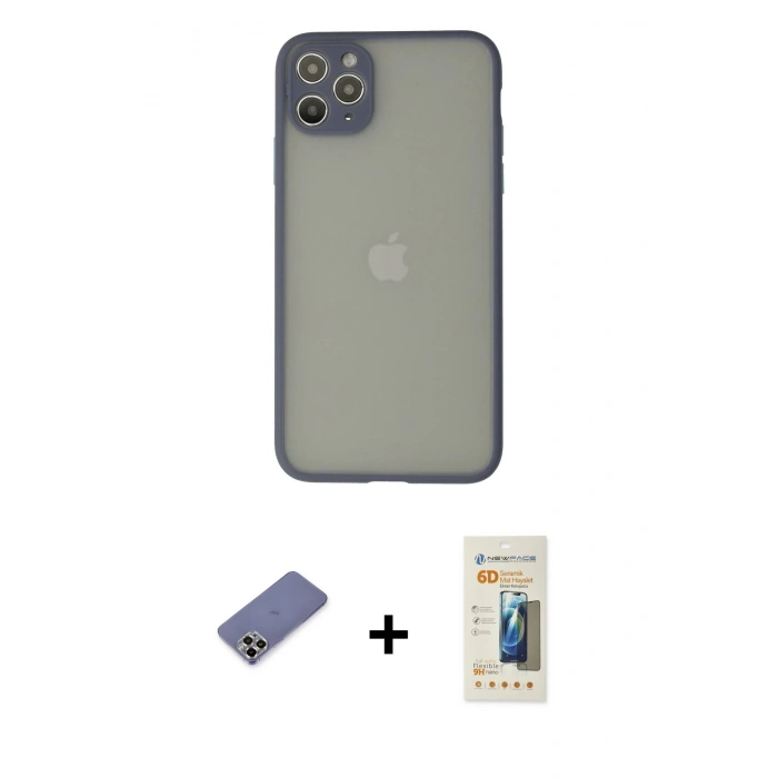 MARSİLYAN™- iPhone 12 Pro Max Kılıf Ahenk Çizgi Serisi - Siyah 6D Mat Seramik Hayalet Nano Ekran Koruyucu + Metal Kamera Lens Koruma Cam - GD