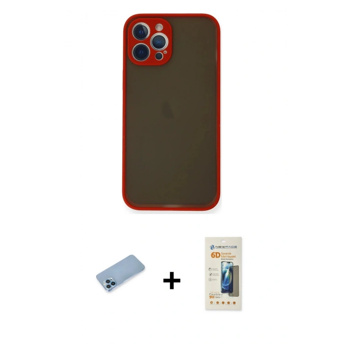MARSİLYAN™- iPhone 12 Pro Max Kılıf Ahenk Çizgi Serisi - Siyah 6D Mat Seramik Hayalet Nano Ekran Koruyucu + Shine Kamera Lens Koruma Cam - MI