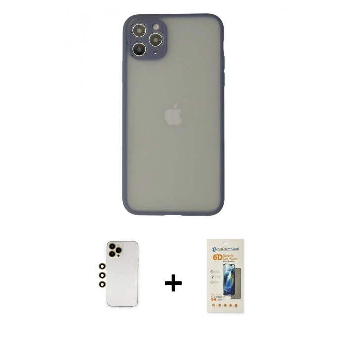 MARSİLYAN™- iPhone 12 Pro Max Kılıf Ahenk Çizgi Serisi - Siyah 6D Mat Seramik Hayalet Nano Ekran Koruyucu + Shine Kamera Lens - GD