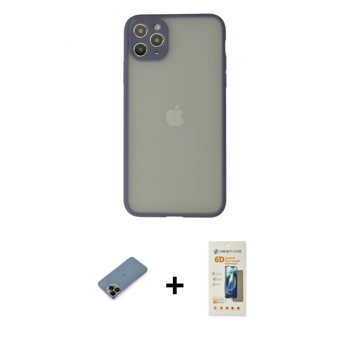 MARSİLYAN™- iPhone 12 Pro Max Kılıf Ahenk Çizgi Serisi - Siyah 6D Mat Seramik Hayalet Nano Ekran Koruyucu + Shine Kamera Lens Koruma Cam - SH