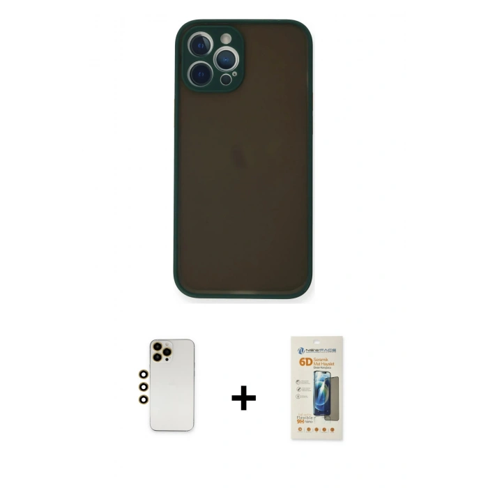 MARSİLYAN™- iPhone 12 Pro Max Kılıf Ahenk Çizgi Serisi - Siyah 6D Mat Seramik Hayalet Nano Ekran Koruyucu + Shine Kamera Lens - GD