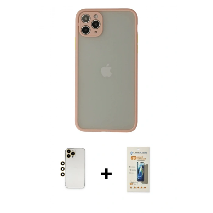 MARSİLYAN™- iPhone 12 Pro Max Kılıf Ahenk Çizgi Serisi - Siyah 6D Mat Seramik Hayalet Nano Ekran Koruyucu + Shine Kamera Lens - GD