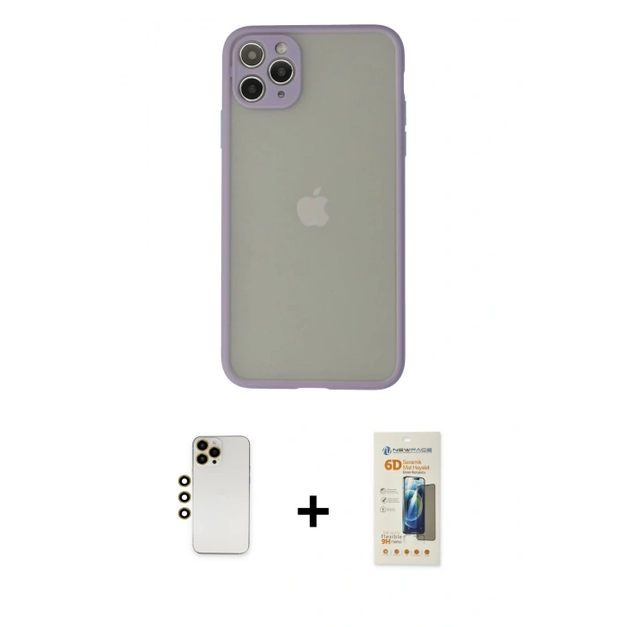 MARSİLYAN™- iPhone 12 Pro Max Kılıf Ahenk Çizgi Serisi - Siyah 6D Mat Seramik Hayalet Nano Ekran Koruyucu + Shine Kamera Lens - GD