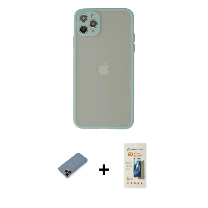 MARSİLYAN™- iPhone 12 Pro Max Kılıf Ahenk Çizgi Serisi - Siyah 6D Mat Seramik Hayalet Nano Ekran Koruyucu + Shine Kamera Lens Koruma Cam - SH