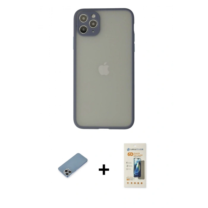MARSİLYAN™- iPhone 12 Pro Max Kılıf Ahenk Çizgi Serisi - Siyah 6D Mat Seramik Hayalet Nano Ekran Koruyucu + Shine Kamera Lens Koruma Cam - GI