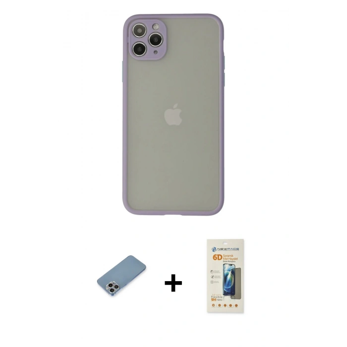 MARSİLYAN™- iPhone 12 Pro Max Kılıf Ahenk Çizgi Serisi - Siyah 6D Mat Seramik Hayalet Nano Ekran Koruyucu + Shine Kamera Lens Koruma Cam - GI