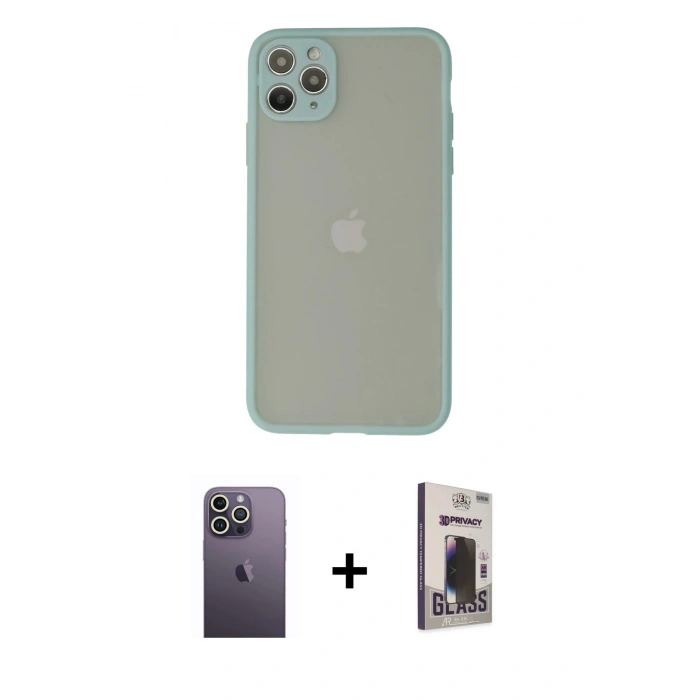 MARSİLYAN™- iPhone 12 Pro Max Kılıf Ahenk Çizgi Serisi - Siyah Bilvis Hayalet Cam Ekran Koruyucu + Neon Fosforlu Kamera Lens - BZ
