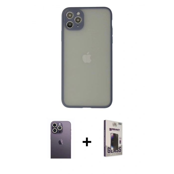 MARSİLYAN™- iPhone 12 Pro Max Kılıf Ahenk Çizgi Serisi - Siyah Bilvis Hayalet Cam Ekran Koruyucu + Neon Fosforlu Kamera Lens - BZ