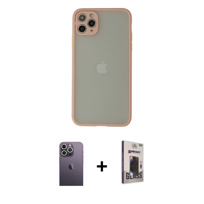 MARSİLYAN™- iPhone 12 Pro Max Kılıf Ahenk Çizgi Serisi - Siyah Bilvis Hayalet Cam Ekran Koruyucu + Neon Fosforlu Kamera Lens - BZ
