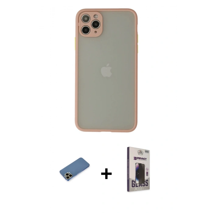 MARSİLYAN™- iPhone 12 Pro Max Kılıf Ahenk Çizgi Serisi - Siyah Bilvis Hayalet Cam Ekran Koruyucu + Shine Kamera Lens Koruma Cam - GD