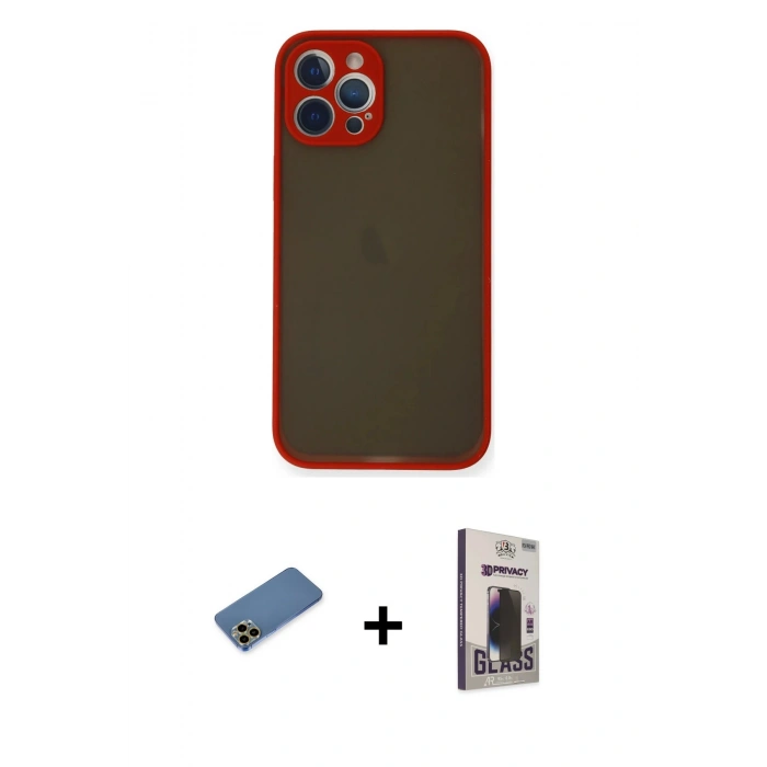 MARSİLYAN™- iPhone 12 Pro Max Kılıf Ahenk Çizgi Serisi - Siyah Bilvis Hayalet Cam Ekran Koruyucu + Shine Kamera Lens Koruma Cam - GD