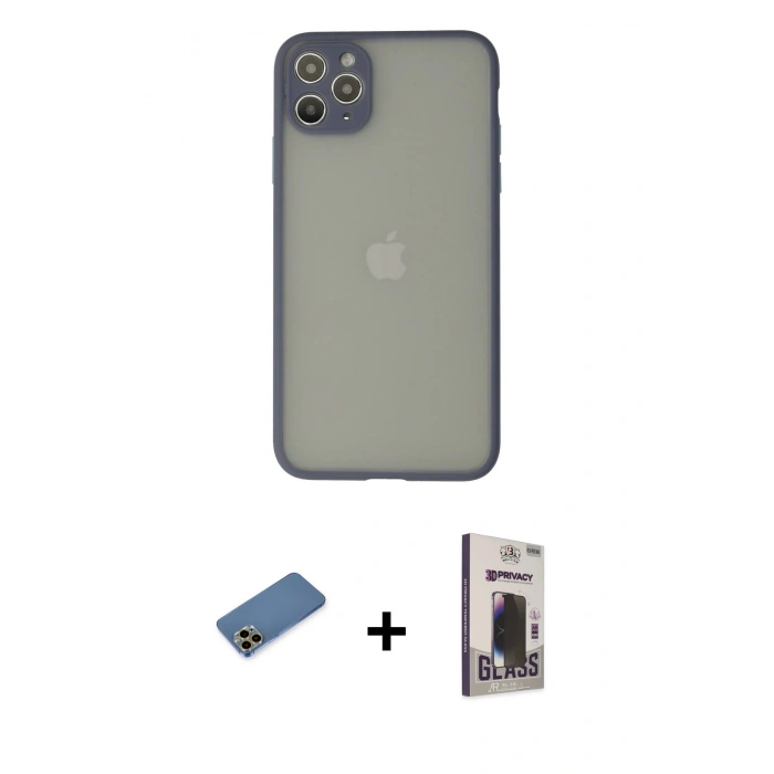 MARSİLYAN™- iPhone 12 Pro Max Kılıf Ahenk Çizgi Serisi - Siyah Bilvis Hayalet Cam Ekran Koruyucu + Shine Kamera Lens Koruma Cam - GD