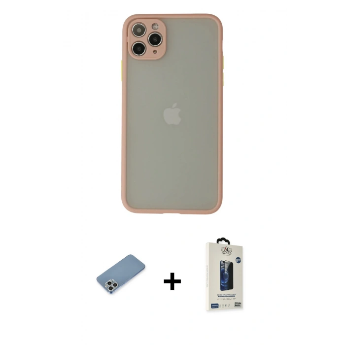 MARSİLYAN™- iPhone 12 Pro Max Kılıf Ahenk Çizgi Serisi - Siyah Bilvis Hayalet Cam Ekran Koruyucu + Shine Kamera Lens Koruma Cam - GS
