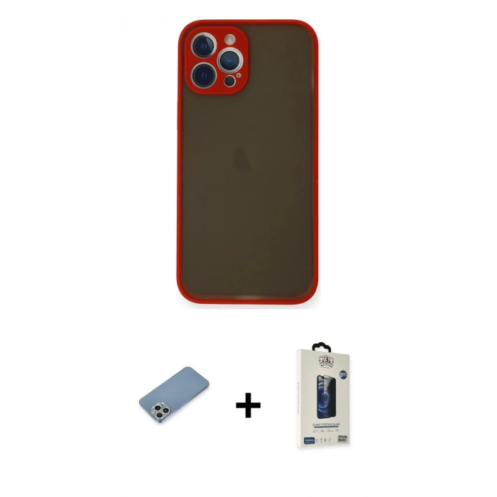 MARSİLYAN™- iPhone 12 Pro Max Kılıf Ahenk Çizgi Serisi - Siyah Bilvis Hayalet Cam Ekran Koruyucu + Shine Kamera Lens Koruma Cam - GS