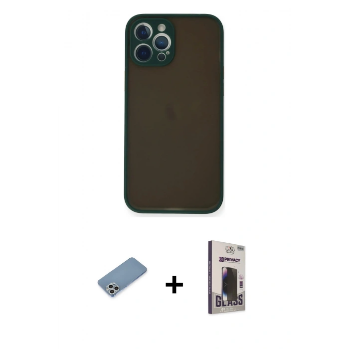 MARSİLYAN™- iPhone 12 Pro Max Kılıf Ahenk Çizgi Serisi - Siyah Bilvis Hayalet Cam Ekran Koruyucu + Shine Kamera Lens Koruma Cam - GS