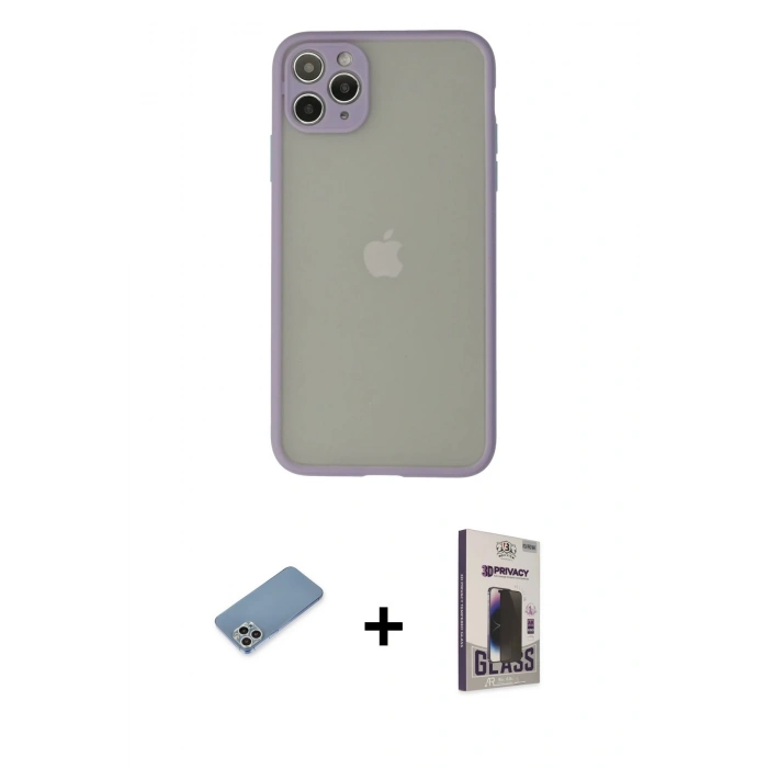 MARSİLYAN™- iPhone 12 Pro Max Kılıf Ahenk Çizgi Serisi - Siyah Bilvis Hayalet Cam Ekran Koruyucu + Shine Kamera Lens Koruma Cam - GS