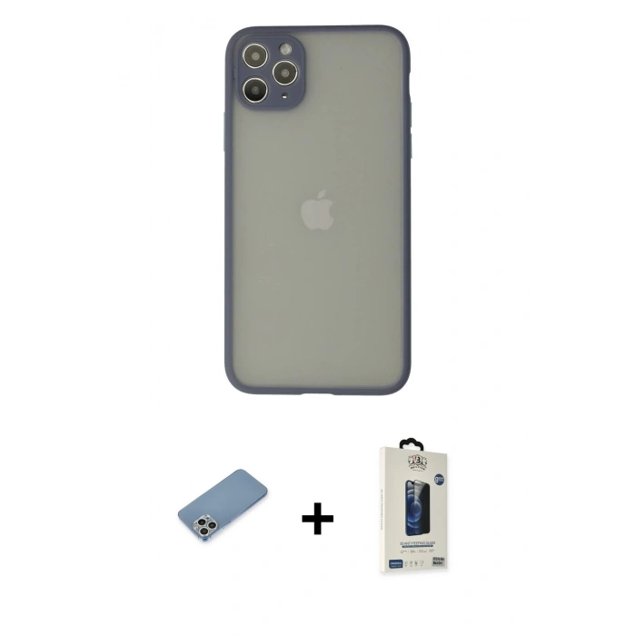 MARSİLYAN™- iPhone 12 Pro Max Kılıf Ahenk Çizgi Serisi - Siyah Bilvis Hayalet Cam Ekran Koruyucu + Shine Kamera Lens Koruma Cam - GS