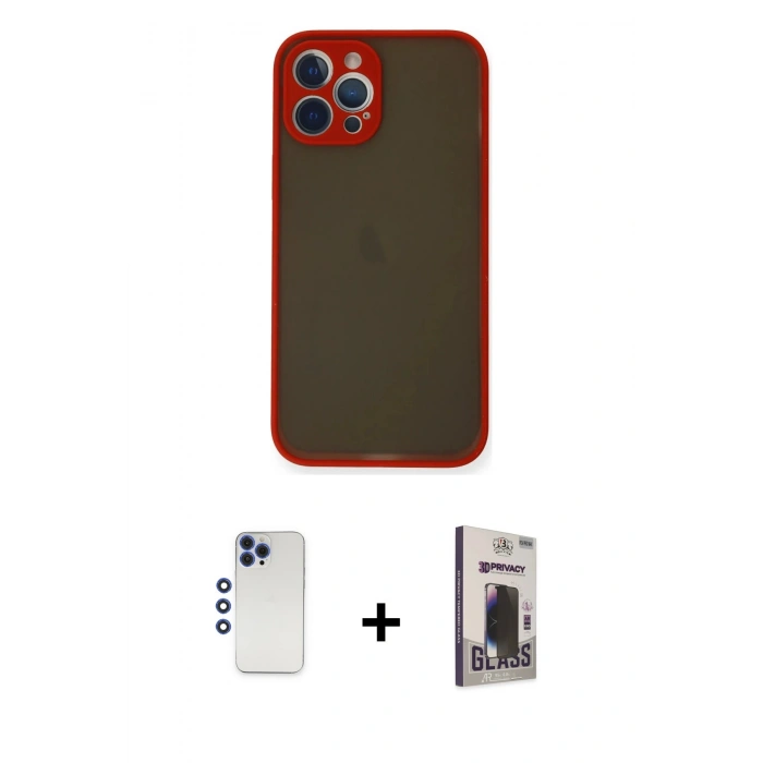 MARSİLYAN™- iPhone 12 Pro Max Kılıf Ahenk Çizgi Serisi - Siyah Bilvis Hayalet Cam Ekran Koruyucu + Lacivert Shine Kamera Lens