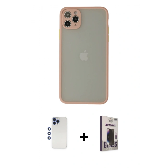 MARSİLYAN™- iPhone 12 Pro Max Kılıf Ahenk Çizgi Serisi - Siyah Bilvis Hayalet Cam Ekran Koruyucu + Lacivert Shine Kamera Lens