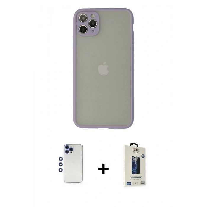 MARSİLYAN™- iPhone 12 Pro Max Kılıf Ahenk Çizgi Serisi - Siyah Bilvis Hayalet Cam Ekran Koruyucu + Shine Kamera Lens - LT