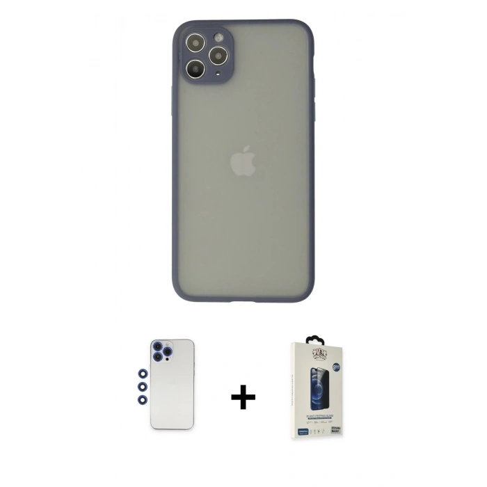 MARSİLYAN™- iPhone 12 Pro Max Kılıf Ahenk Çizgi Serisi - Siyah Bilvis Hayalet Cam Ekran Koruyucu + Shine Kamera Lens - LT