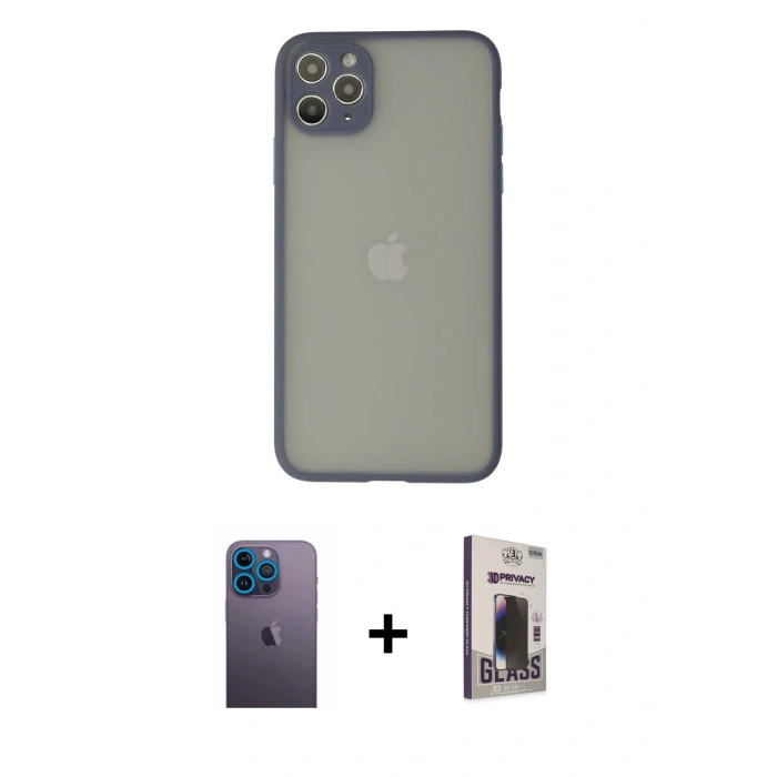 MARSİLYAN™- iPhone 12 Pro Max Kılıf Ahenk Çizgi Serisi - Siyah Bilvis Hayalet Cam Ekran Koruyucu + Neon Fosforlu Kamera Lens - MI