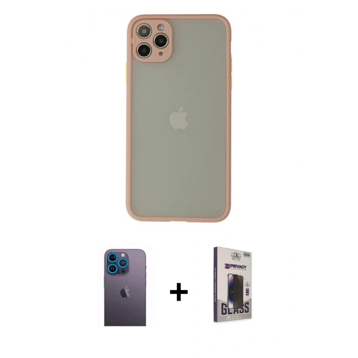 MARSİLYAN™- iPhone 12 Pro Max Kılıf Ahenk Çizgi Serisi - Siyah Bilvis Hayalet Cam Ekran Koruyucu + Neon Fosforlu Kamera Lens - MI