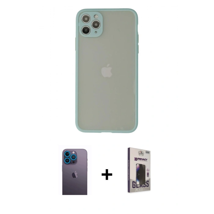 MARSİLYAN™- iPhone 12 Pro Max Kılıf Ahenk Çizgi Serisi - Siyah Bilvis Hayalet Cam Ekran Koruyucu + Neon Fosforlu Kamera Lens - MI