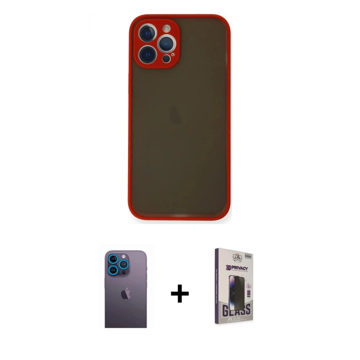 MARSİLYAN™- iPhone 12 Pro Max Kılıf Ahenk Çizgi Serisi - Siyah Bilvis Hayalet Cam Ekran Koruyucu + Neon Fosforlu Kamera Lens - MI