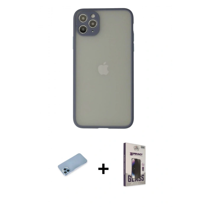 MARSİLYAN™- iPhone 12 Pro Max Kılıf Ahenk Çizgi Serisi - Siyah Bilvis Hayalet Cam Ekran Koruyucu + Shine Kamera Lens Koruma Cam - MI