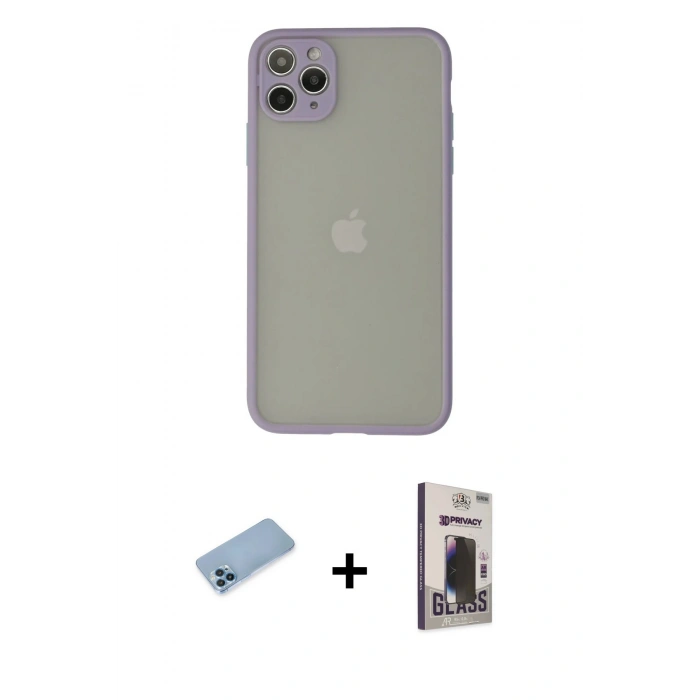MARSİLYAN™- iPhone 12 Pro Max Kılıf Ahenk Çizgi Serisi - Siyah Bilvis Hayalet Cam Ekran Koruyucu + Shine Kamera Lens Koruma Cam - MI
