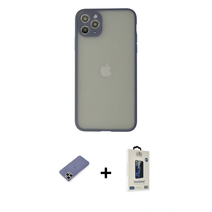 MARSİLYAN™- iPhone 12 Pro Max Kılıf Ahenk Çizgi Serisi - Siyah Bilvis Hayalet Cam Ekran Koruyucu + Metal Kamera Lens Koruma Cam - GD
