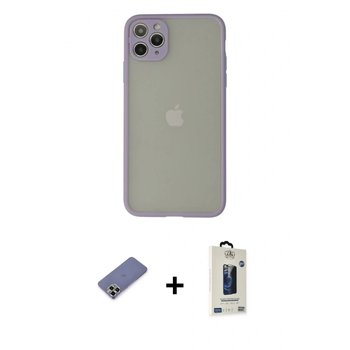 MARSİLYAN™- iPhone 12 Pro Max Kılıf Ahenk Çizgi Serisi - Siyah Bilvis Hayalet Cam Ekran Koruyucu + Metal Kamera Lens Koruma Cam - GD