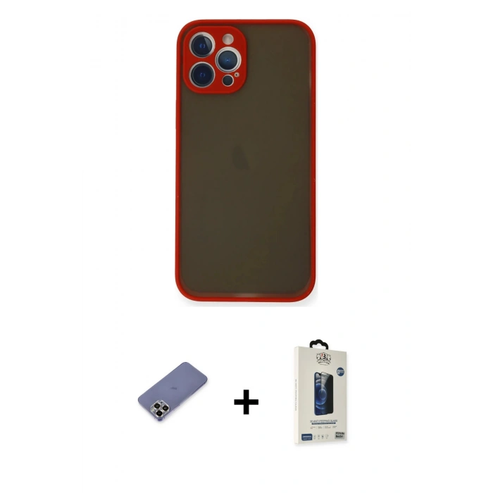 MARSİLYAN™- iPhone 12 Pro Max Kılıf Ahenk Çizgi Serisi - Siyah Bilvis Hayalet Cam Ekran Koruyucu + Metal Kamera Lens Koruma Cam - GD