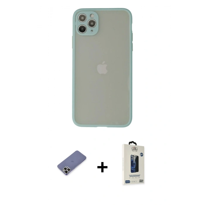 MARSİLYAN™- iPhone 12 Pro Max Kılıf Ahenk Çizgi Serisi - Siyah Bilvis Hayalet Cam Ekran Koruyucu + Metal Kamera Lens Koruma Cam - GD