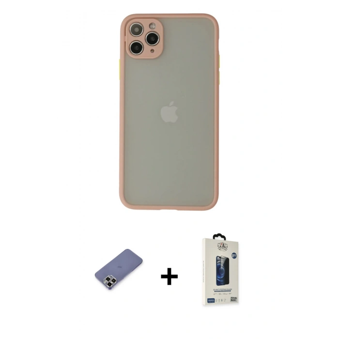 MARSİLYAN™- iPhone 12 Pro Max Kılıf Ahenk Çizgi Serisi - Siyah Bilvis Hayalet Cam Ekran Koruyucu + Metal Kamera Lens Koruma Cam - GD