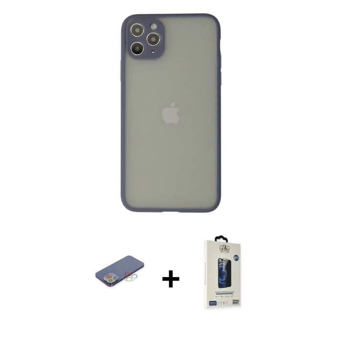 MARSİLYAN™- iPhone 12 Pro Max Kılıf Ahenk Çizgi Serisi - Siyah Bilvis Hayalet Cam Ekran Koruyucu + Renkli Kamera Lens Koruma Cam - MI