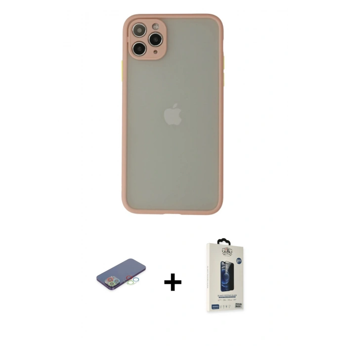 MARSİLYAN™- iPhone 12 Pro Max Kılıf Ahenk Çizgi Serisi - Siyah Bilvis Hayalet Cam Ekran Koruyucu + Renkli Kamera Lens Koruma Cam - MI