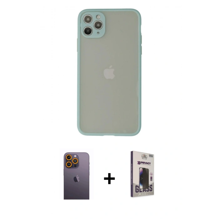 MARSİLYAN™- iPhone 12 Pro Max Kılıf Ahenk Çizgi Serisi - Siyah Bilvis Hayalet Cam Ekran Koruyucu + Neon Fosforlu Kamera Lens - SI