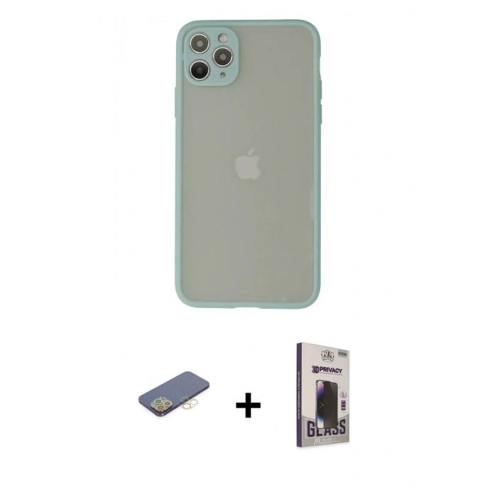 MARSİLYAN™- iPhone 12 Pro Max Kılıf Ahenk Çizgi Serisi - Siyah Bilvis Hayalet Cam Ekran Koruyucu + Renkli Kamera Lens Koruma Cam - SI