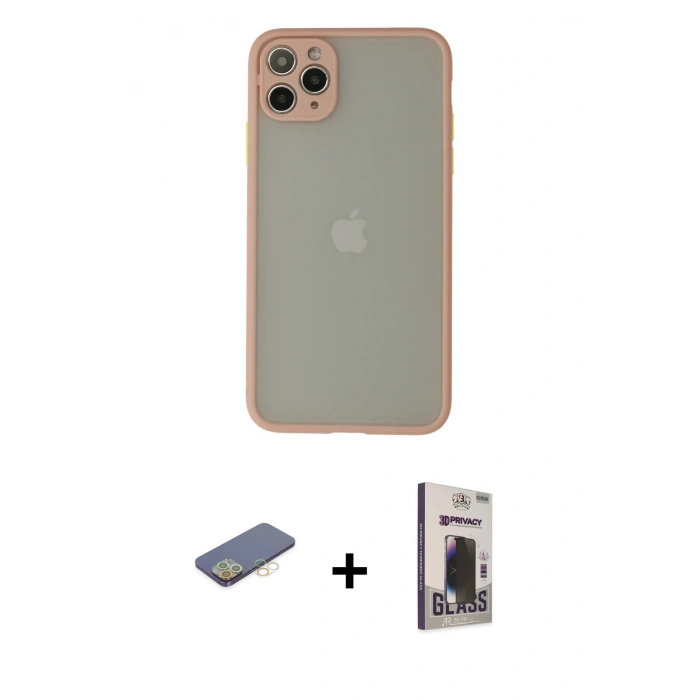 MARSİLYAN™- iPhone 12 Pro Max Kılıf Ahenk Çizgi Serisi - Siyah Bilvis Hayalet Cam Ekran Koruyucu + Renkli Kamera Lens Koruma Cam - SI