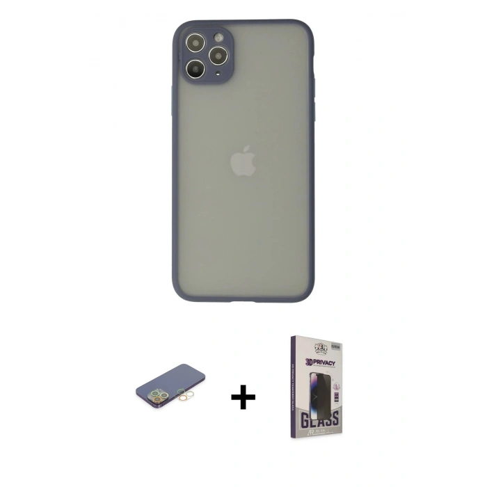 MARSİLYAN™- iPhone 12 Pro Max Kılıf Ahenk Çizgi Serisi - Siyah Bilvis Hayalet Cam Ekran Koruyucu + Renkli Kamera Lens Koruma Cam - SI