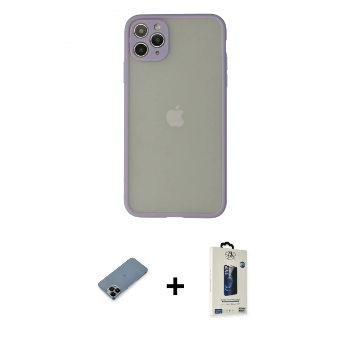 MARSİLYAN™- iPhone 12 Pro Max Kılıf Ahenk Çizgi Serisi - Siyah Bilvis Hayalet Cam Ekran Koruyucu + Shine Kamera Lens Koruma Cam - SH