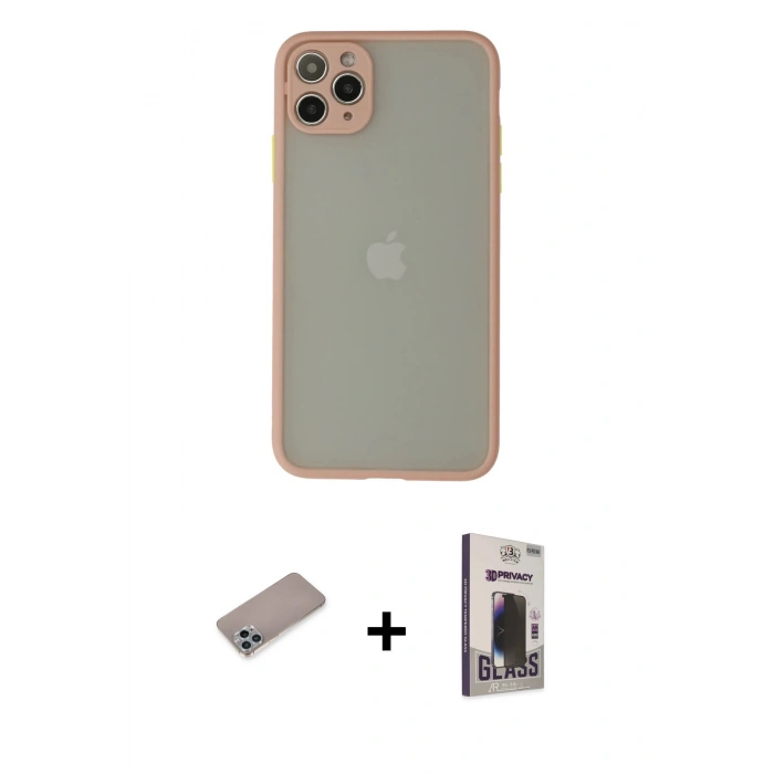 MARSİLYAN™- iPhone 12 Pro Max Kılıf Ahenk Çizgi Serisi - Siyah Bilvis Hayalet Cam Ekran Koruyucu + Shine Kamera Lens Koruma Cam - SABE