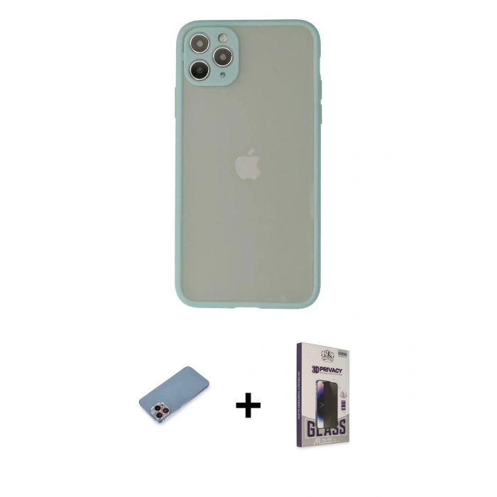 MARSİLYAN™- iPhone 12 Pro Max Kılıf Ahenk Çizgi Serisi - Siyah Bilvis Hayalet Cam Ekran Koruyucu + Shine Kamera Lens Koruma Cam - PE