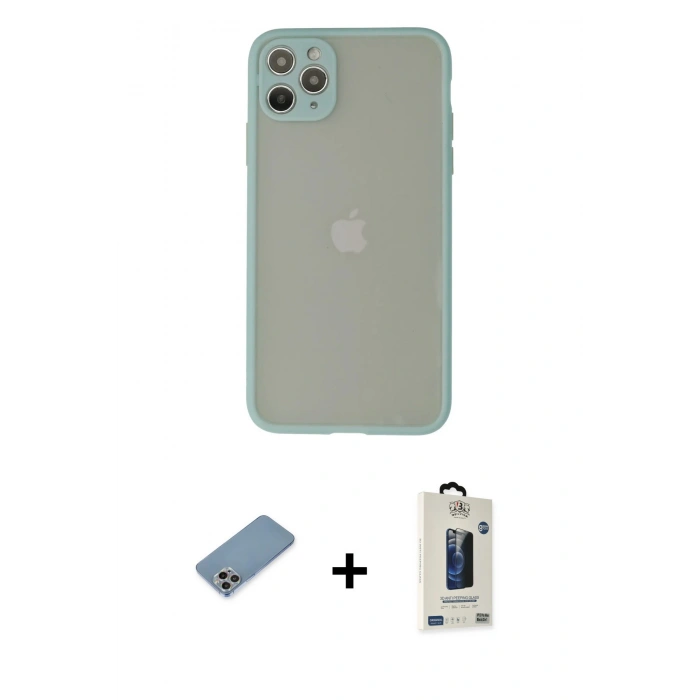 MARSİLYAN™- iPhone 12 Pro Max Kılıf Ahenk Çizgi Serisi - Siyah Bilvis Hayalet Cam Ekran Koruyucu + Shine Kamera Lens Koruma Cam - GI