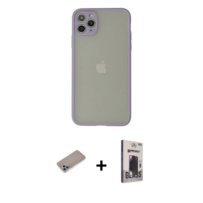 MARSİLYAN™- iPhone 12 Pro Max Kılıf Ahenk Çizgi Serisi - Siyah Bilvis Hayalet Cam Ekran Koruyucu + Shine Kamera Lens Koruma Cam - SABE