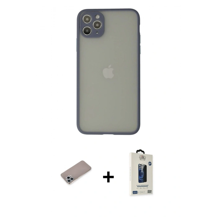 MARSİLYAN™- iPhone 12 Pro Max Kılıf Ahenk Çizgi Serisi - Siyah Bilvis Hayalet Cam Ekran Koruyucu + Shine Kamera Lens Koruma Cam - SABE